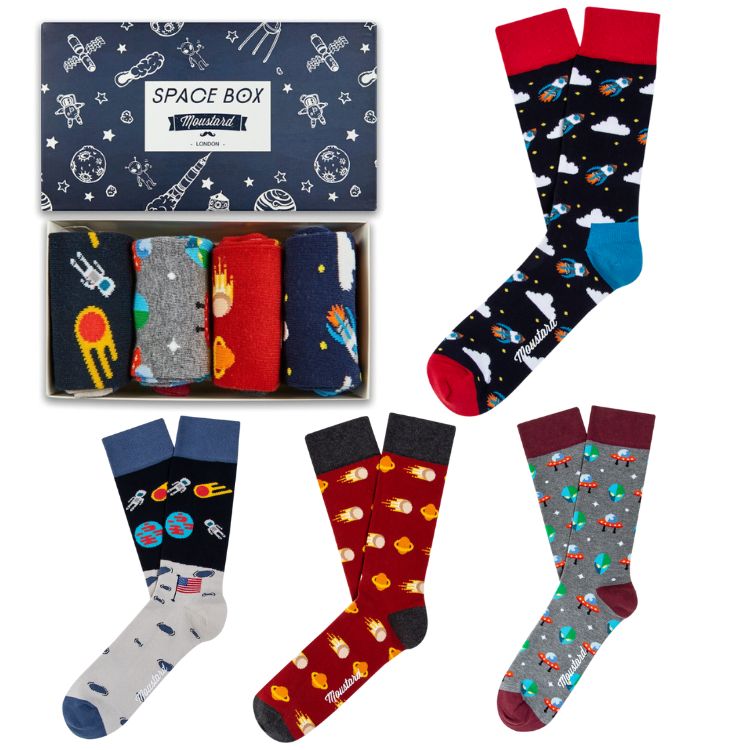 Moustard Socks Space Giftbox Heren Sokken Geschenkbox - 4 Paar