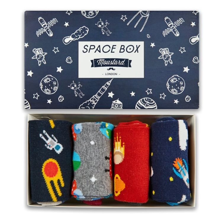 Moustard Socks Space Giftbox Heren Sokken Geschenkbox - 4 Paar