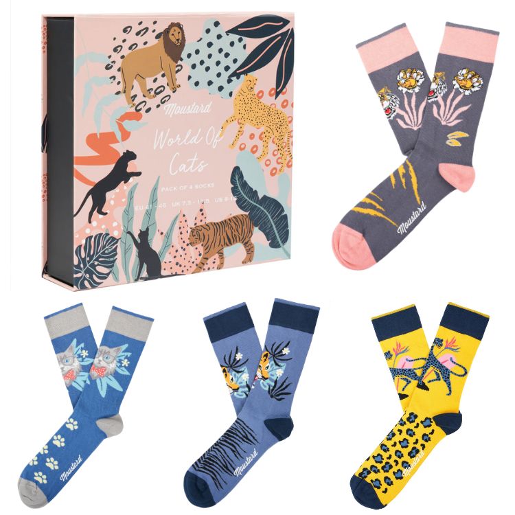Moustard Socks Cats Giftbox Unisex Sokken Geschenkbox - 4 Paar